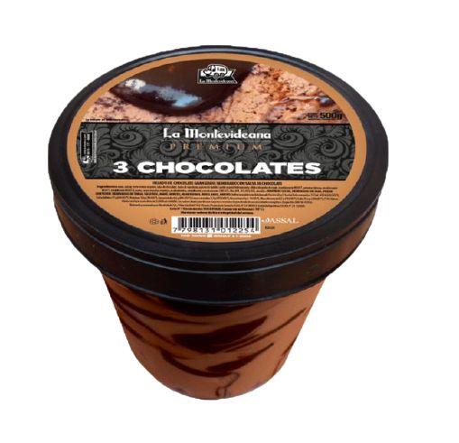 HELADO LA MONTEVIDEANA x500gr PREMIUM 3 CHOCOLATES